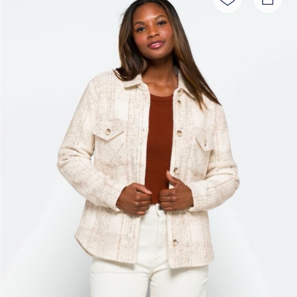 Thread & Supply Jackets & Blazers - Thread & Supply Cream Brown Tan Plaid Boucle Jacket Shacket with Pockets